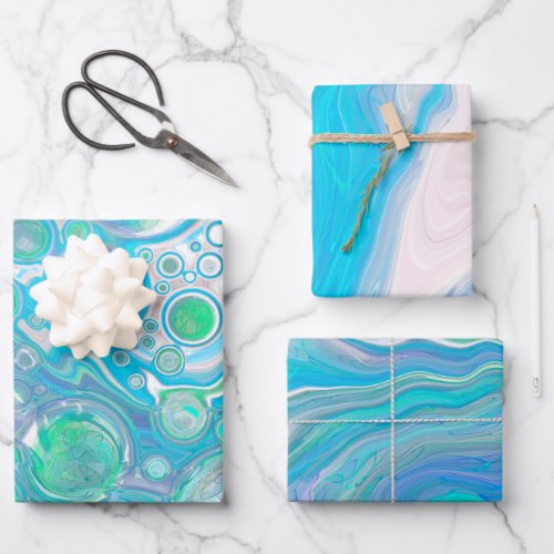 Sea Glass Marble Birthday Wrapping Paper Sheets