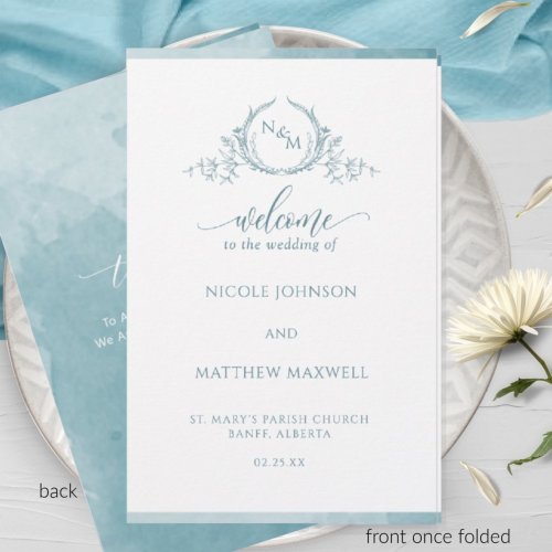 Sea Glass Monogram Folded Wedding Ceremony Program