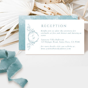 Sea Glass Monogram, Watercolor Wedding Reception Enclosure Card