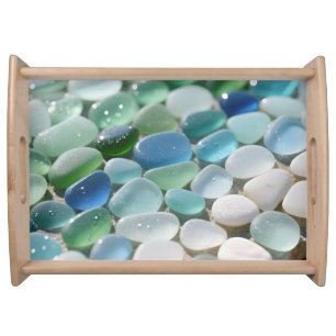 Sea Glass Mosaic Ocean Blues Tranquil Serving Tray