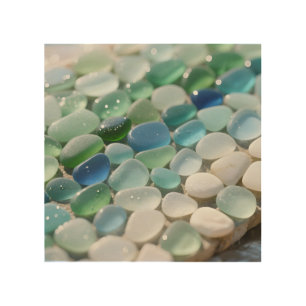 Sea Glass Mosaic Ocean Blues Tranquil Wood Wall Art