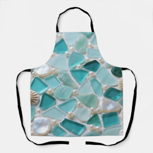 Sea Glass Mosaic Turquoise Coastal Charm Apron