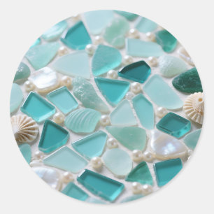 Sea Glass Mosaic Turquoise Coastal Charm Classic Round Sticker