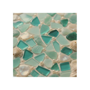 Sea Glass Mosaic Turquoise Coastal Charm Wood Wall Art