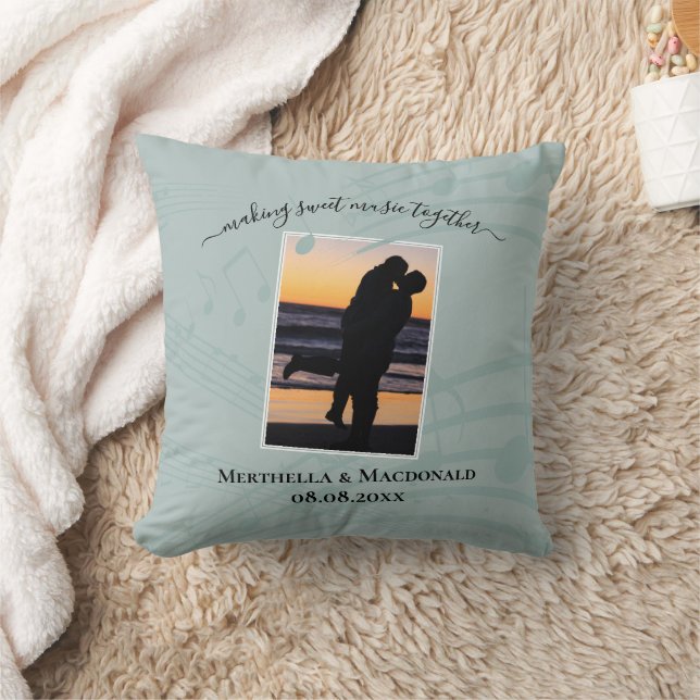 Sea Glass Music Notes Couples Wedding Throw Pillow (Blanket)