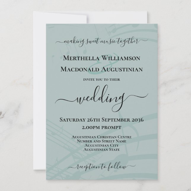 Sea Glass Music Notes Photo Wedding Invitation (Front)