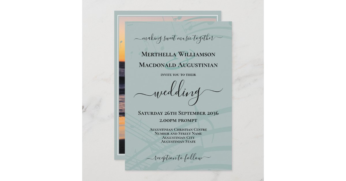 Sea Glass Music Notes Photo Wedding Invitation | Zazzle