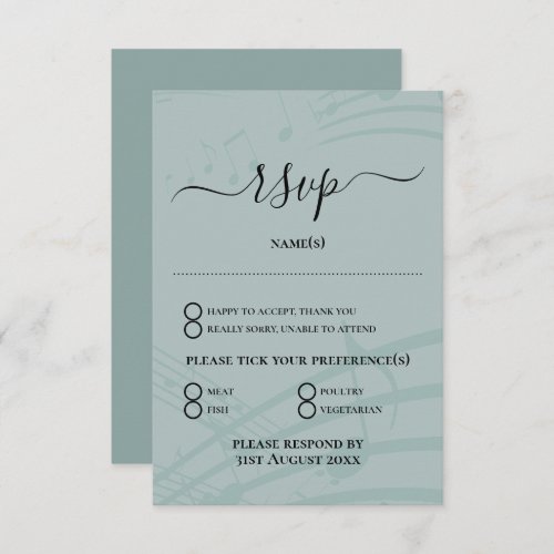 Sea Glass Music Notes Wedding RSVP Card