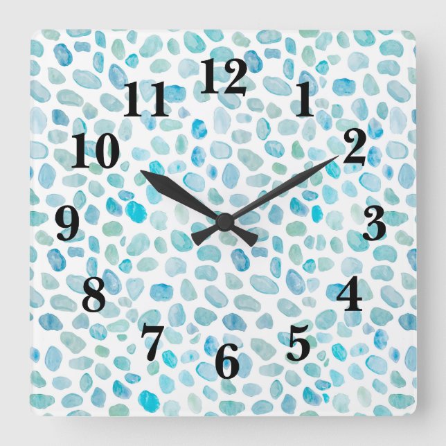 Sea Glass Pebble Painting Beach Texture Pattern Square Wall Clock (Front)