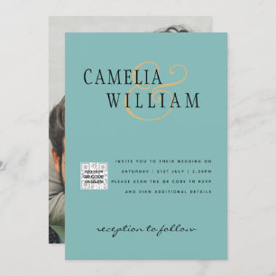 Sea Glass Photo Wedding Invite QR Code Save Date