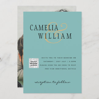 Sea Glass Photo Wedding Invite QR Code Save Date
