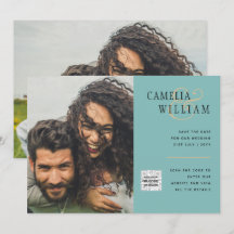 Sea Glass Photo Wedding Invite QR Code Save Date