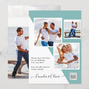 Sea Glass Photo Wedding Invite QR Code Save Date