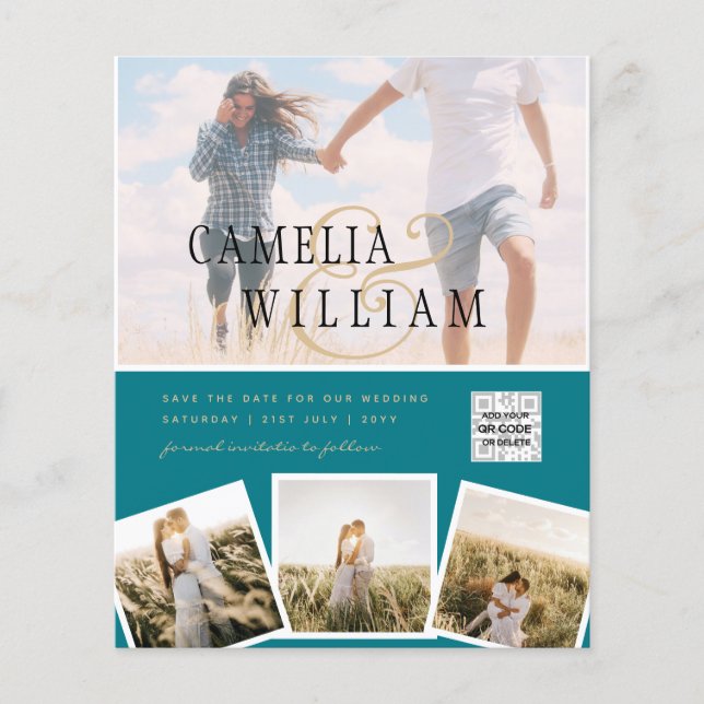 Sea Glass Photo Wedding Invite QR Code Save Date Flyer (Front)