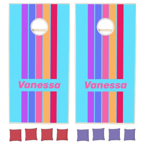 Sea Glass Pin Striped with Name Cornhole Set