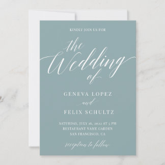 Sea Glass Sage Elegant Calligraphy Beach Wedding Invitation