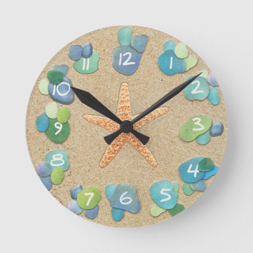 Sea Glass Sand Starfish Round Clock