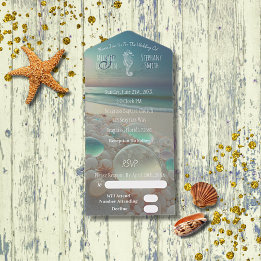 Sea Glass Seahorse Beach Wedding All In One Invitation