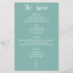 Sea Glass Seahorse Beach Wedding Menu Flyer