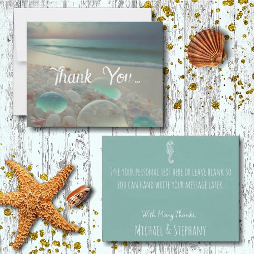 Sea Glass Seahorse Beach Wedding Thank You Cards