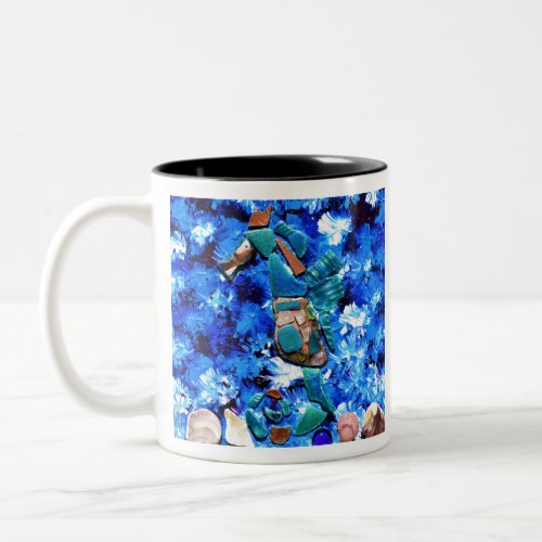 Sea Glass Seahorse Collage Mixed Media Two_Tone Coffee Mug