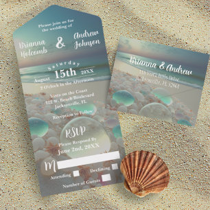 Sea Glass Shores Beach Wedding All In One Invitation
