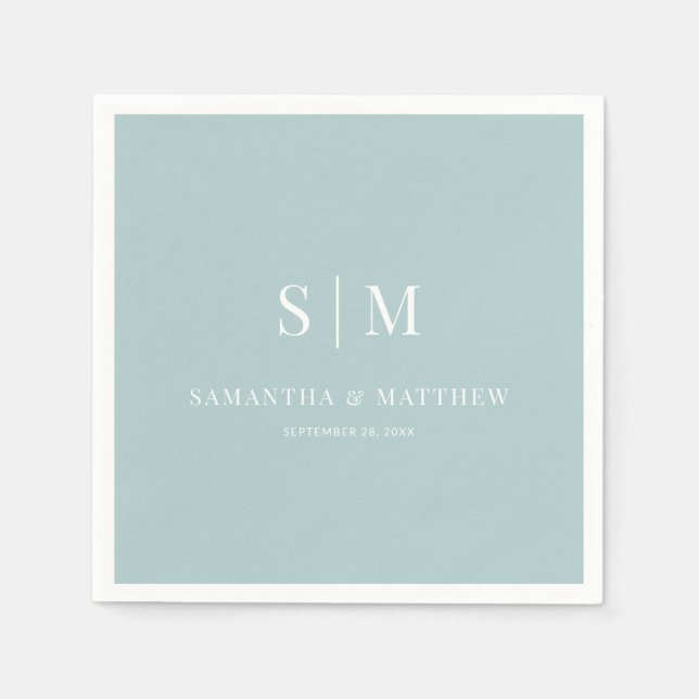 Sea Glass Simple Elegant Couple Initials Wedding Napkins (Front)