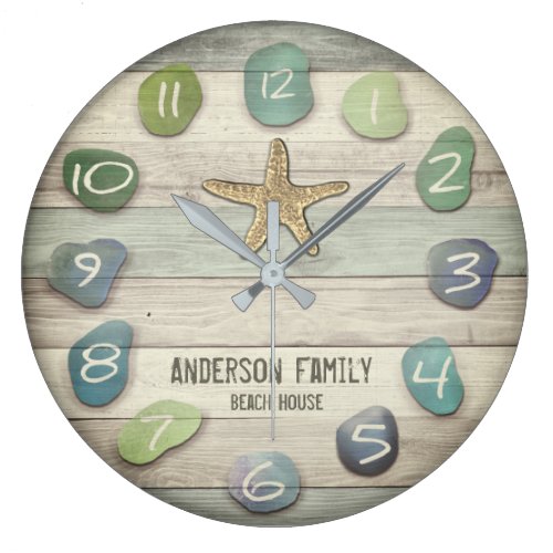 Sea Glass Starfish Driftwood Ocean Large Clock