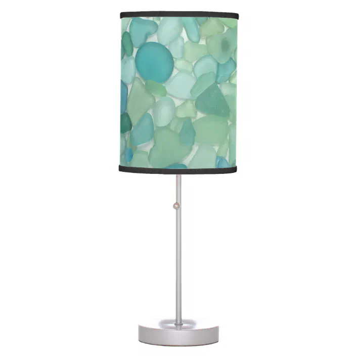 Sea Glass Table Lamp Custom Gift, Blue Sea Glass Table Lamps