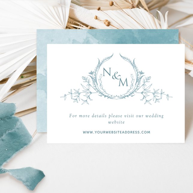 Sea Glass Watercolor Monogram Wedding Website Enclosure Card (Creator Uploaded)
