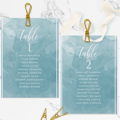 Sea Glass Watercolor Seating Plan Card Guest Names