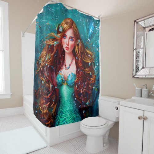 Sea Goddess Nymph Siren Mermaid Under Water Art Shower Curtain