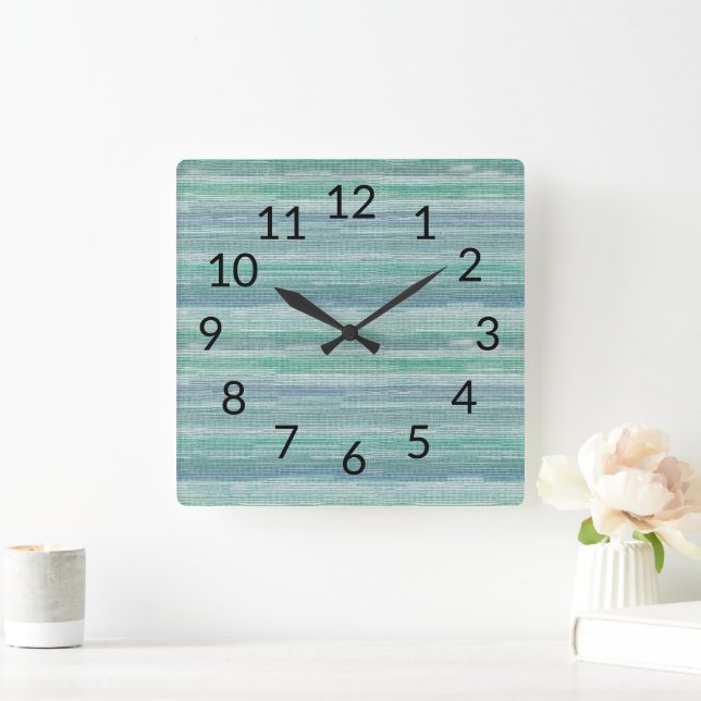 Sea Grass Pebble Painting Beach Texture Pattern Square Wall Clock (Home)