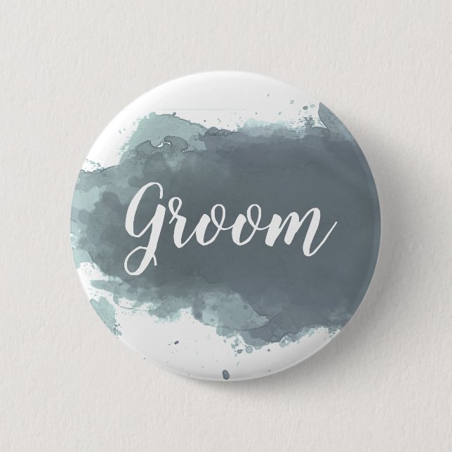 Sea-Gray Watercolor - Groom Custom Text Button (Front)