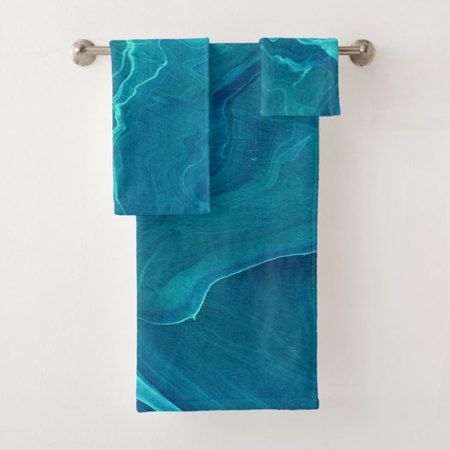 Sea Green Agate Marble Abstraction   Bath Towel Set (Insitu)