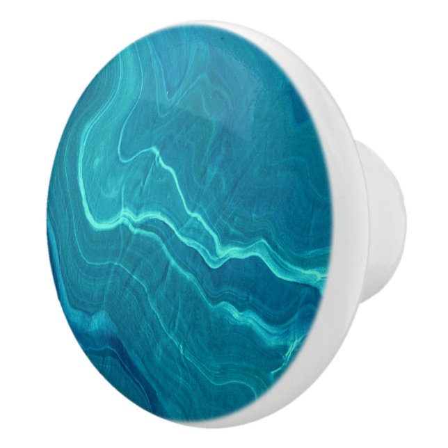 Sea Green Agate Marble Abstraction  Ceramic Knob (Right)