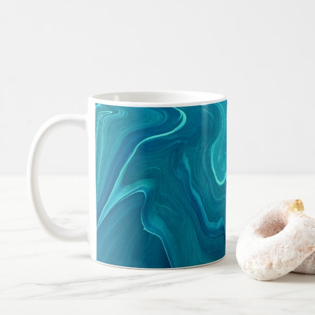 Sea Green Agate Marble Abstraction  Coffee Mug (With Donut)