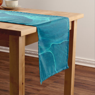 Sea Green Agate Marble Abstraction Short Table Runner