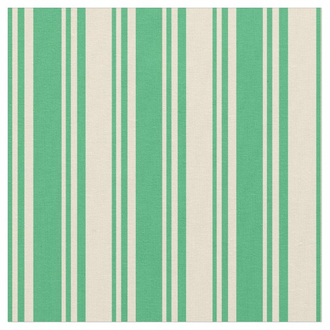 Sea Green and Beige Lined/Striped Pattern Fabric (Close Up)