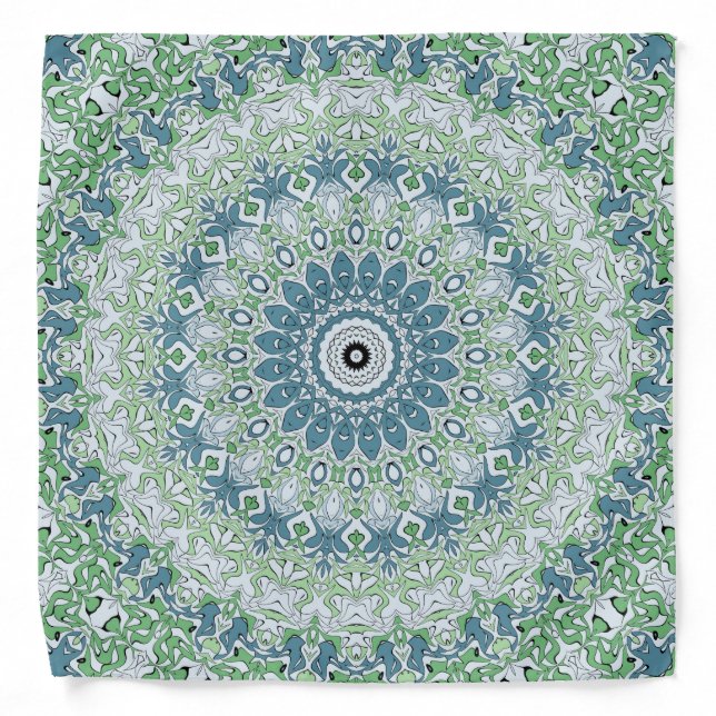 Sea Green and Blue Coastal Mandala Pattern Bandana (Front)