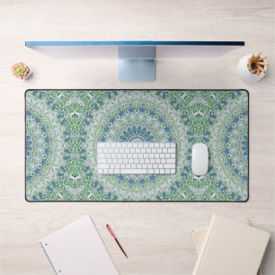 Sea Green and Blue Coastal Mandala Pattern Desk Mat