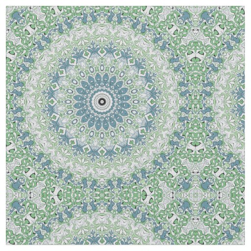 Sea Green and Blue Coastal Mandala Pattern Fabric