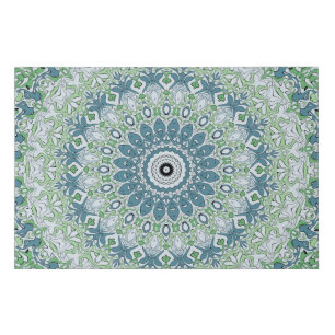 Sea Green and Blue Coastal Mandala Pattern Faux Canvas Print