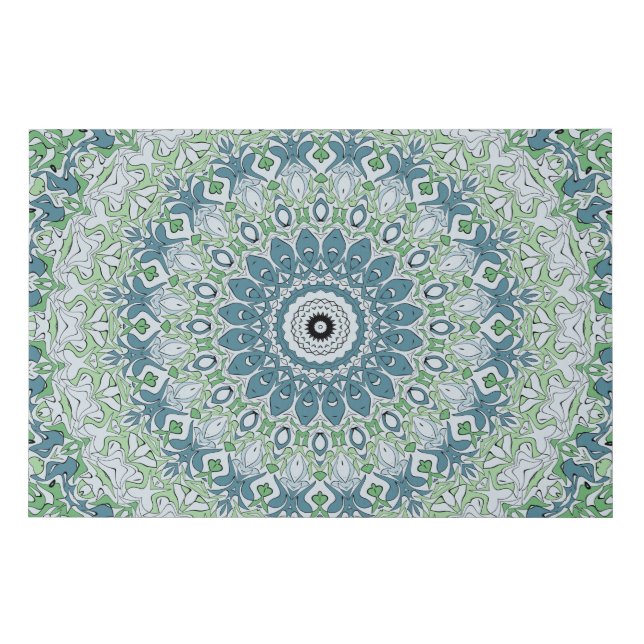 Sea Green and Blue Coastal Mandala Pattern Faux Canvas Print (Front)