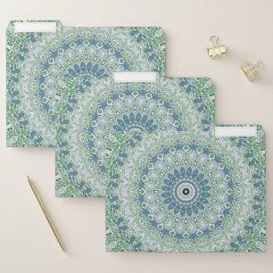 Sea Green and Blue Coastal Mandala Pattern File Folder
