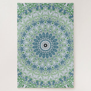 Sea Green and Blue Coastal Mandala Pattern Jigsaw Puzzle