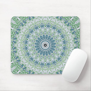 Sea Green and Blue Coastal Mandala Pattern Mouse Pad
