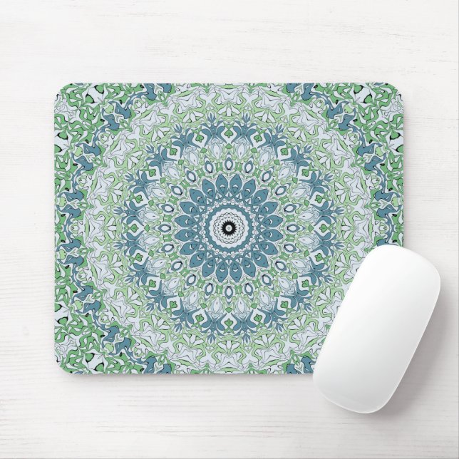 Sea Green and Blue Coastal Mandala Pattern Mouse Pad (With Mouse)