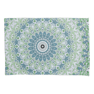 Sea Green and Blue Coastal Mandala Pattern Pillow Case