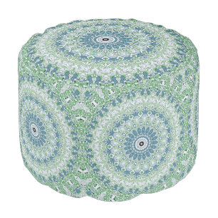 Sea Green and Blue Coastal Mandala Pattern Pouf